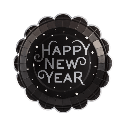 NYE1341 - Black Happy New Year's 9" Paper Dinner Plates - Bria Blair Creative