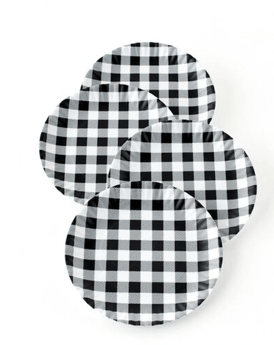 One Hundred 80 Degrees 9" Melamine Plate, Black Gingham - Set of 4 (ME0540) - Bria Blair Creative