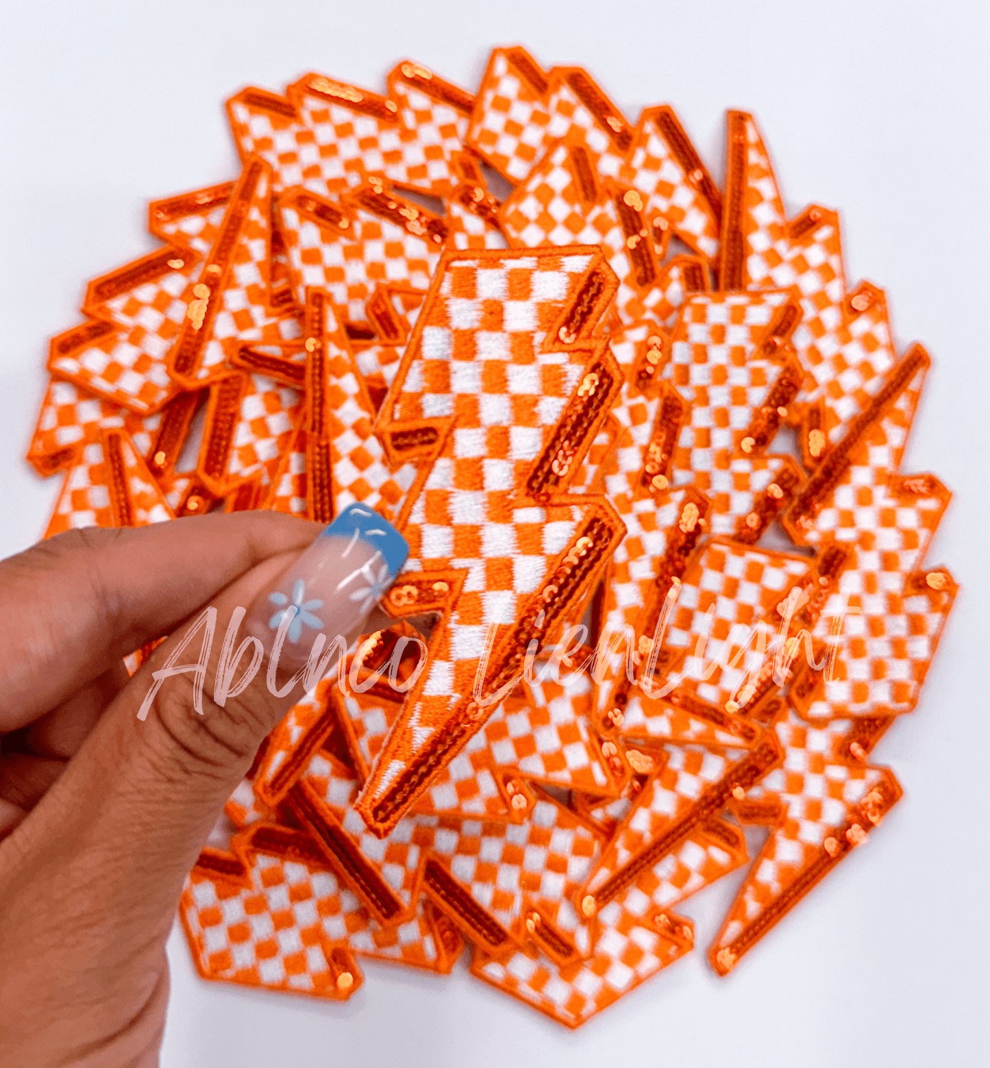 Orange sequins checkered lightning bolt filler patch iron on - Bria Blair Creative