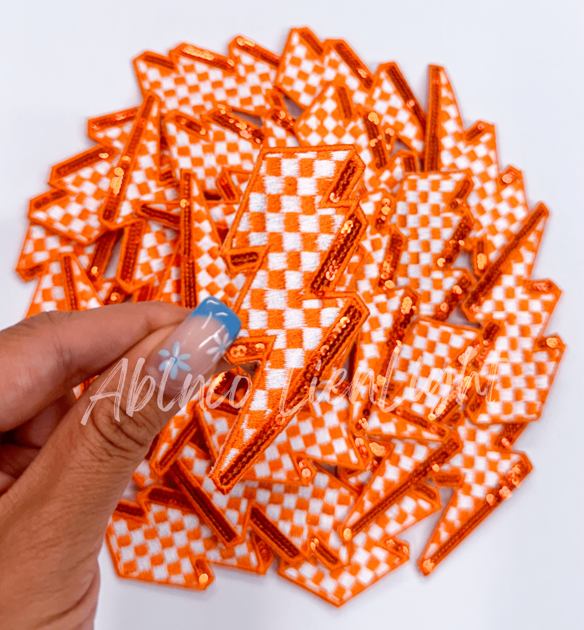 Orange sequins checkered lightning bolt filler patch iron on - Bria Blair Creative