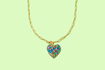 Paperclip Chain Necklace - Heart Pendant - Colorful Confetti - Bria Blair Creative