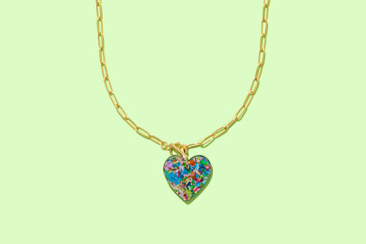 Paperclip Chain Necklace - Heart Pendant - Colorful Confetti - Bria Blair Creative
