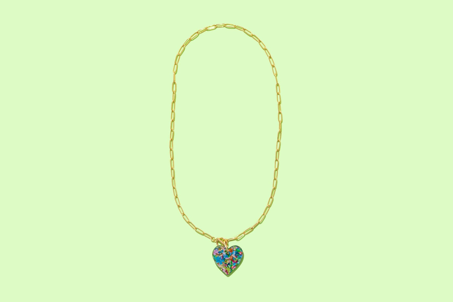 Paperclip Chain Necklace - Heart Pendant - Colorful Confetti - Bria Blair Creative