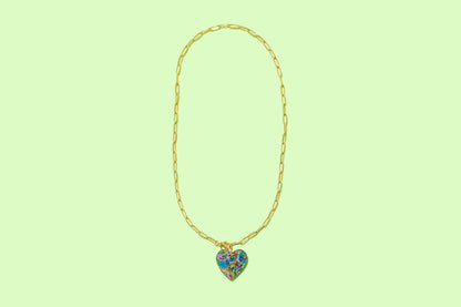 Paperclip Chain Necklace - Heart Pendant - Colorful Confetti - Bria Blair Creative