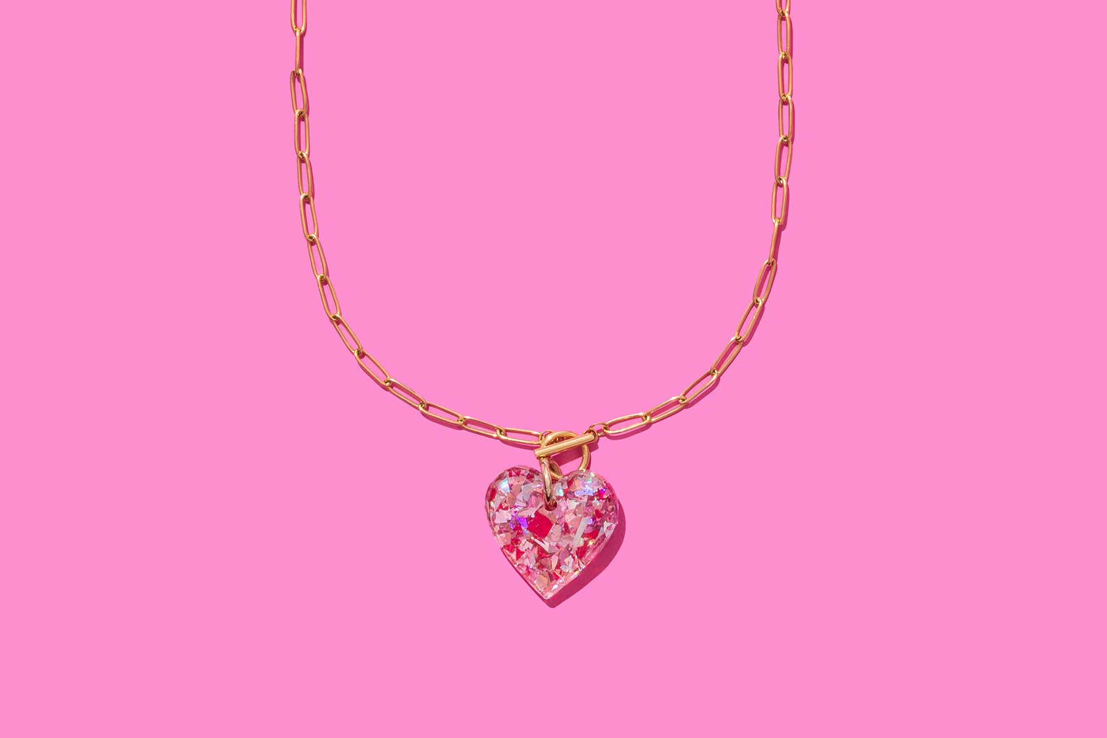 Paperclip Chain Necklace - Heart Pendant - Pink Confetti - Bria Blair Creative