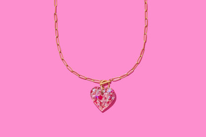 Paperclip Chain Necklace - Heart Pendant - Pink Confetti - Bria Blair Creative