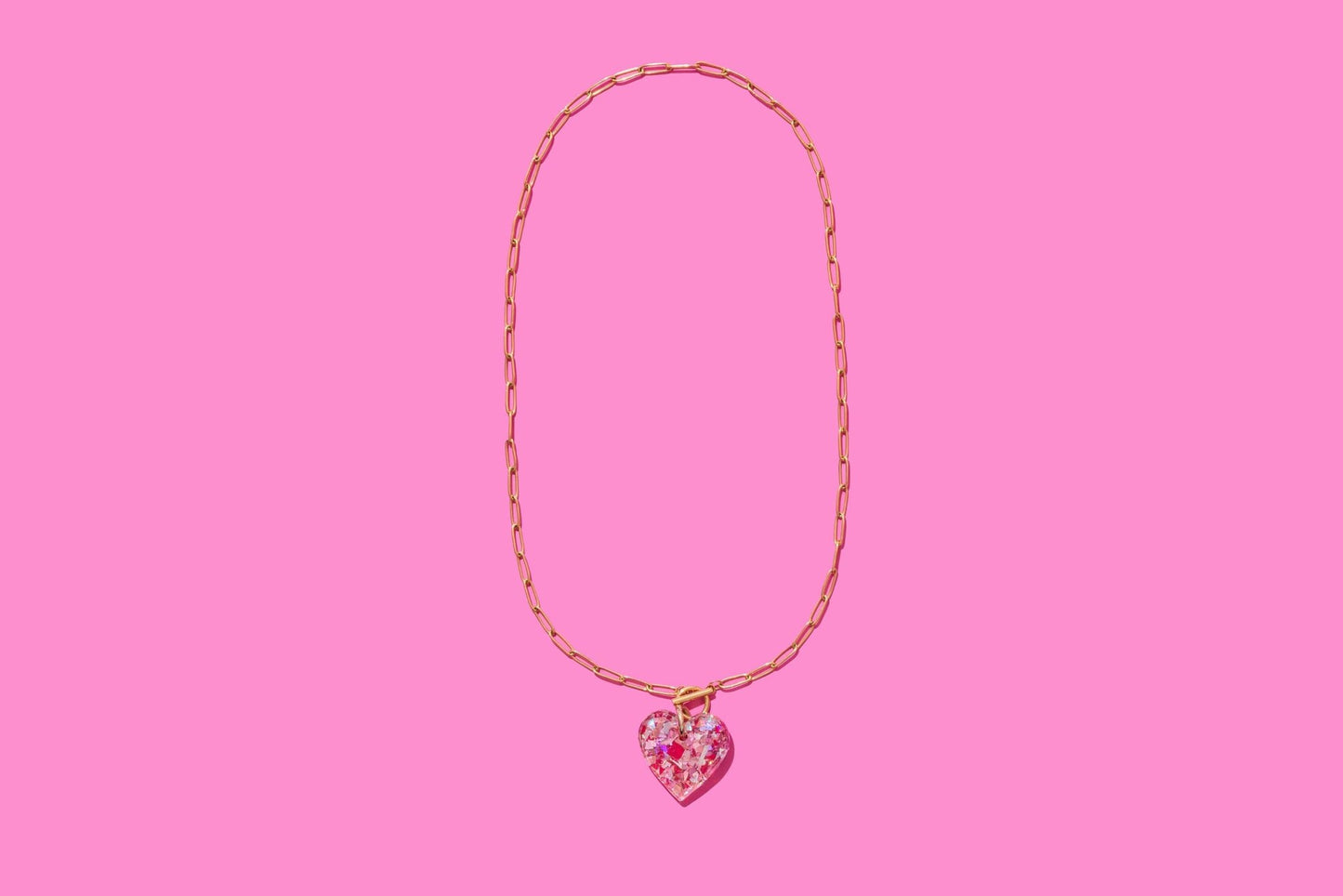 Paperclip Chain Necklace - Heart Pendant - Pink Confetti - Bria Blair Creative
