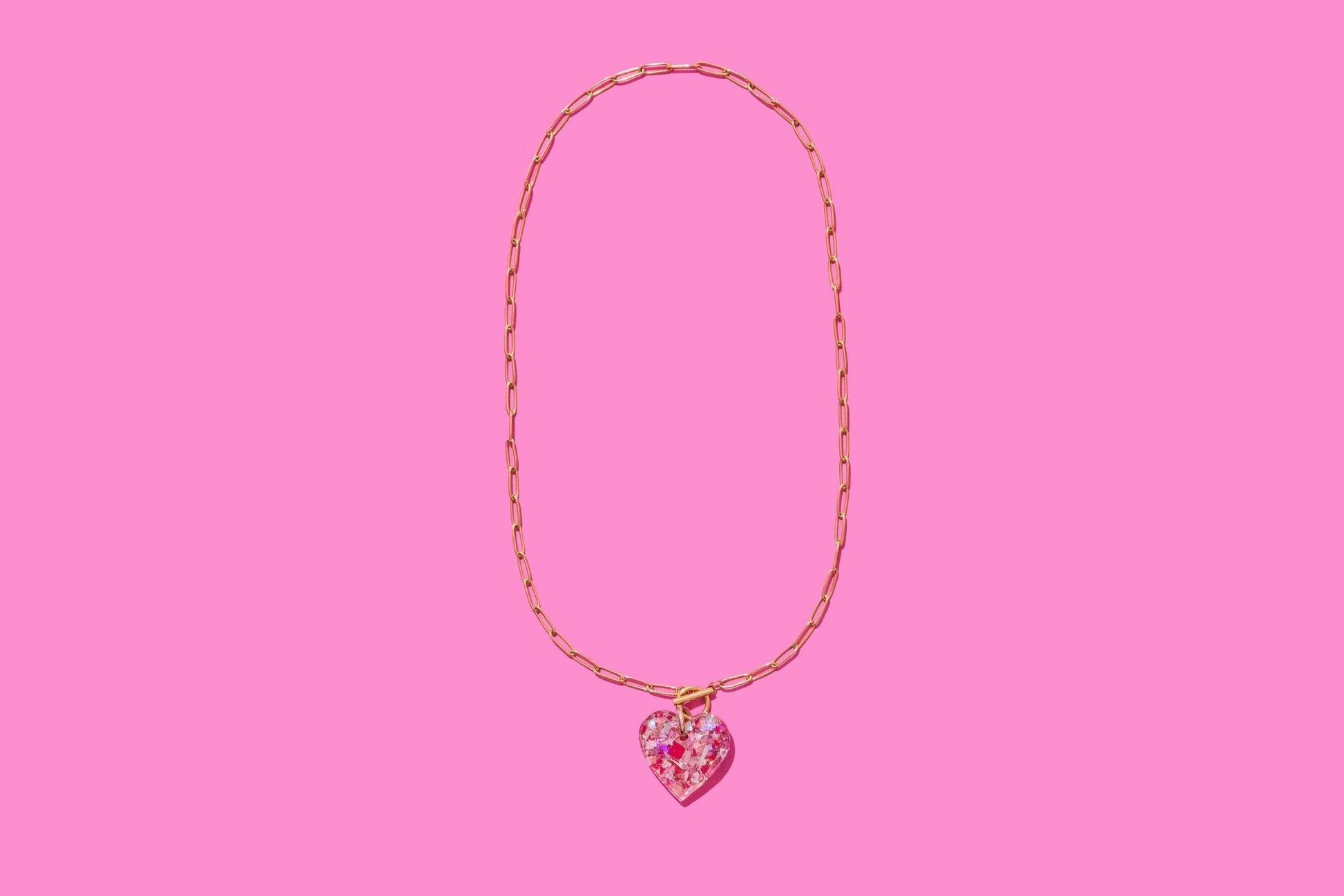 Paperclip Chain Necklace - Heart Pendant - Pink Confetti - Bria Blair Creative