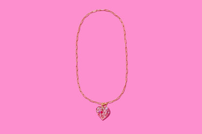 Paperclip Chain Necklace - Heart Pendant - Pink Confetti - Bria Blair Creative