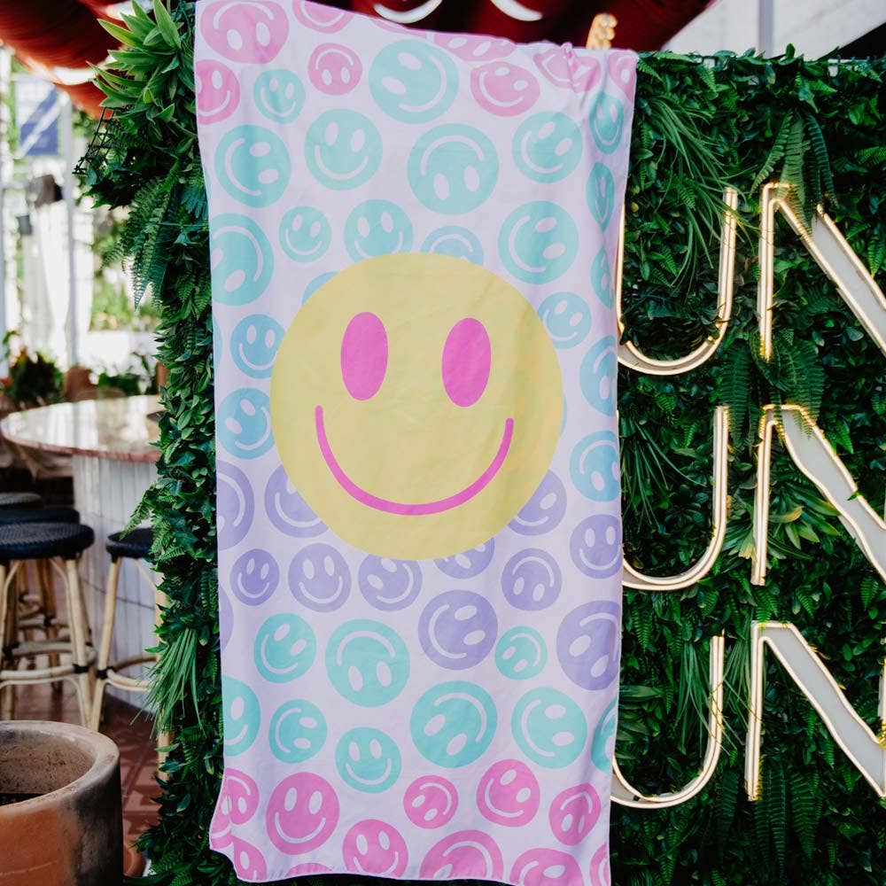 Pastel Happy Face Pool Beach Towel: Pastel Happy - Bria Blair Creative