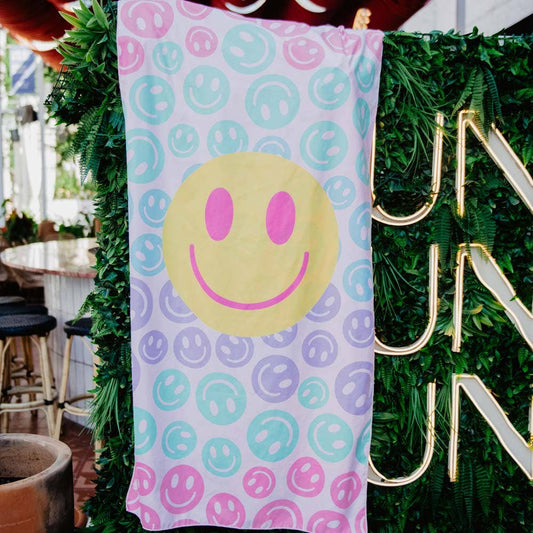 Pastel Happy Face Pool Beach Towel: Pastel Happy - Bria Blair Creative