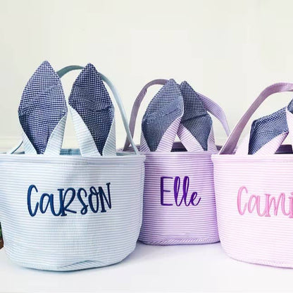 Personalized Embroidered Easter Bunny Ear Baskets: Pink - Bria Blair Creative