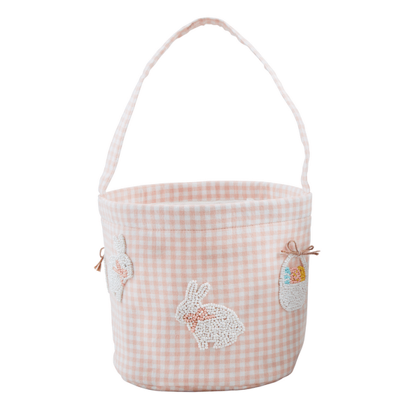 Pink Gingham Beaded Easter Basket - Bria Blair Creative
