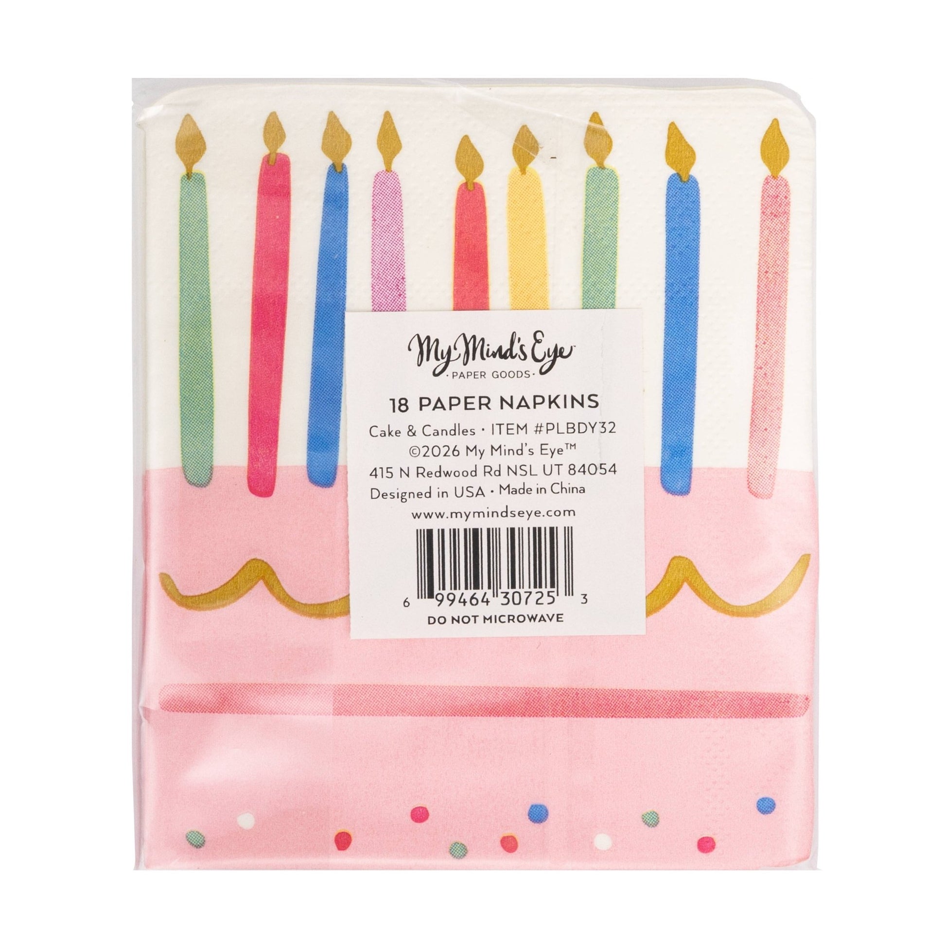 PLBDY32 - Foil Cake & Candles Cocktail Napkin - Bria Blair Creative