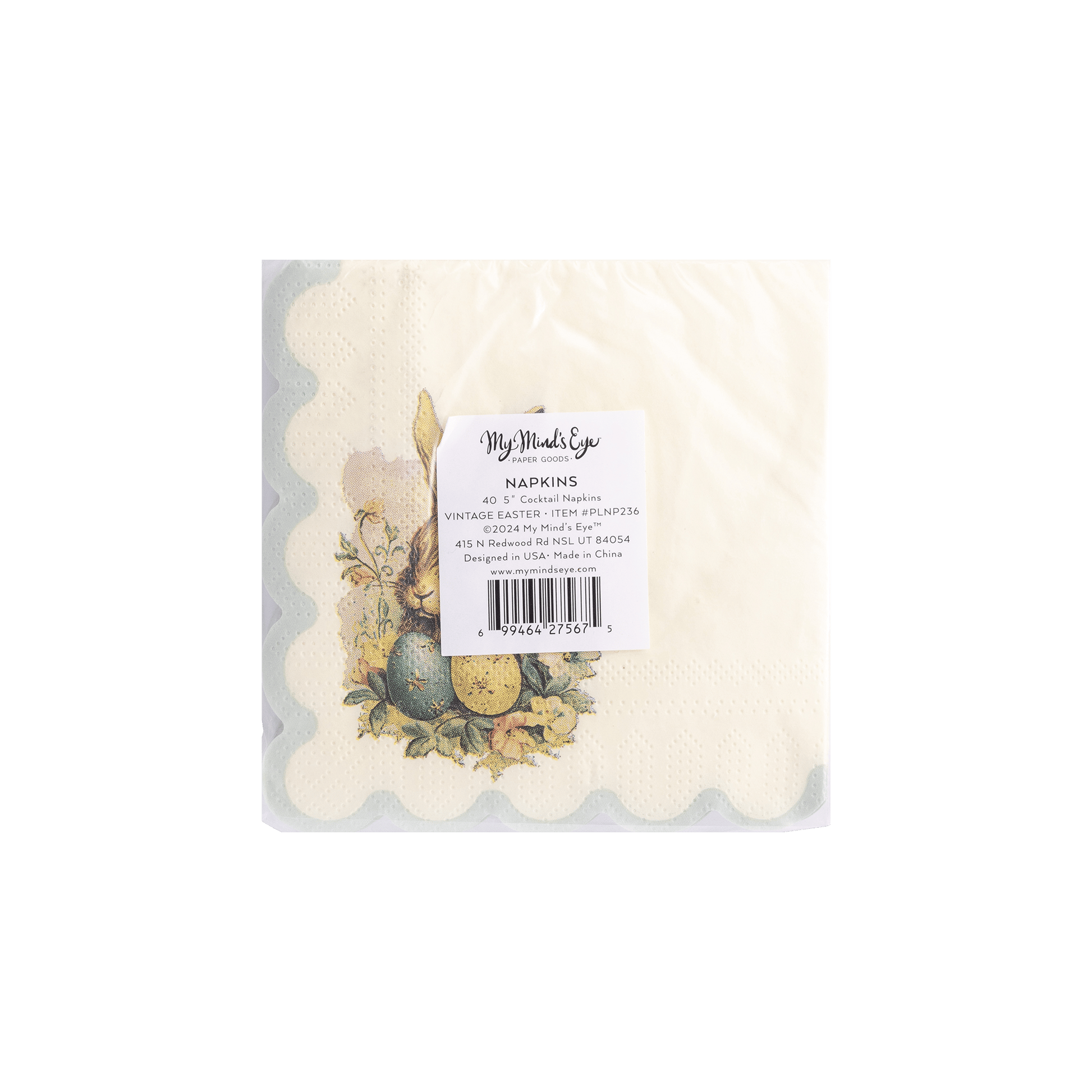 PLNP236 - Vintage Easter Bunny Scallop Paper Cocktail Napkin - Bria Blair Creative