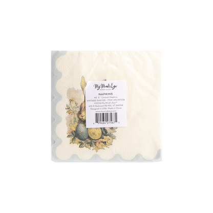PLNP236 - Vintage Easter Bunny Scallop Paper Cocktail Napkin - Bria Blair Creative