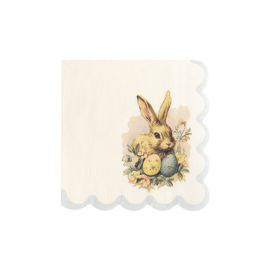 PLNP236 - Vintage Easter Bunny Scallop Paper Cocktail Napkin - Bria Blair Creative