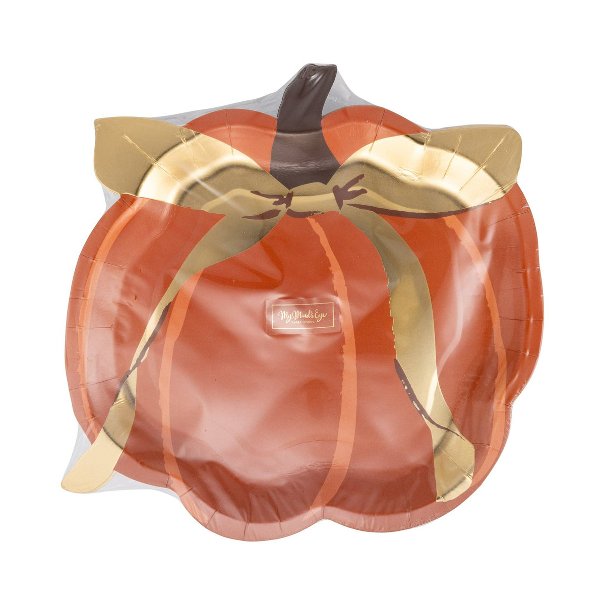 PLPL2676 - PUMPKIN GOLD FOIL BOW 10" PAPER PLATE (8ct) - Bria Blair Creative