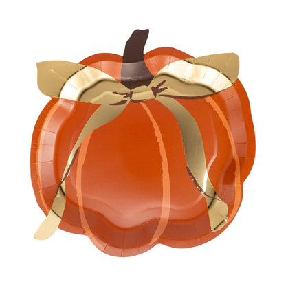PLPL2676 - PUMPKIN GOLD FOIL BOW 10" PAPER PLATE (8ct) - Bria Blair Creative