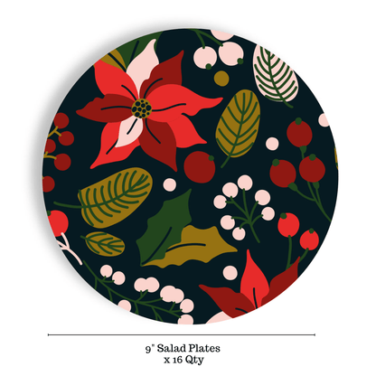 Poinsettias 16ct 9" Paper Plates – Salad/Dinner Separates - Bria Blair Creative