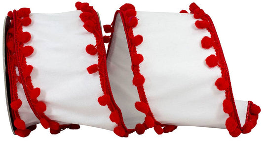 Pom Pom Edge Trimming Dupioni Deluxe Wired Edge, White, 4in - Bria Blair Creative