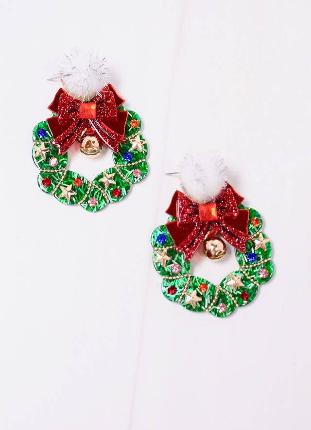 Pom Pom Wreath Earring GREEN - Bria Blair Creative