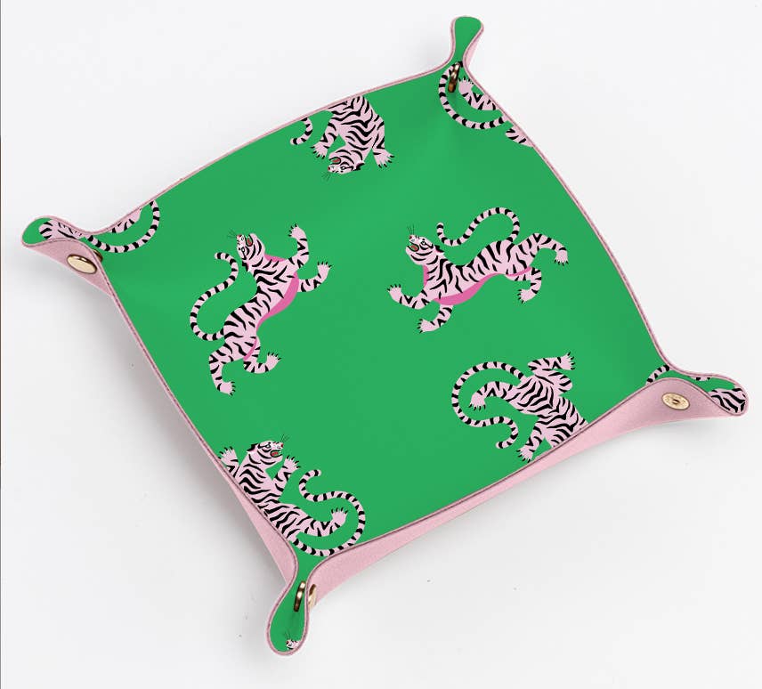 Preppy tiger pink trinket gift tray | green pink tiger - Bria Blair Creative