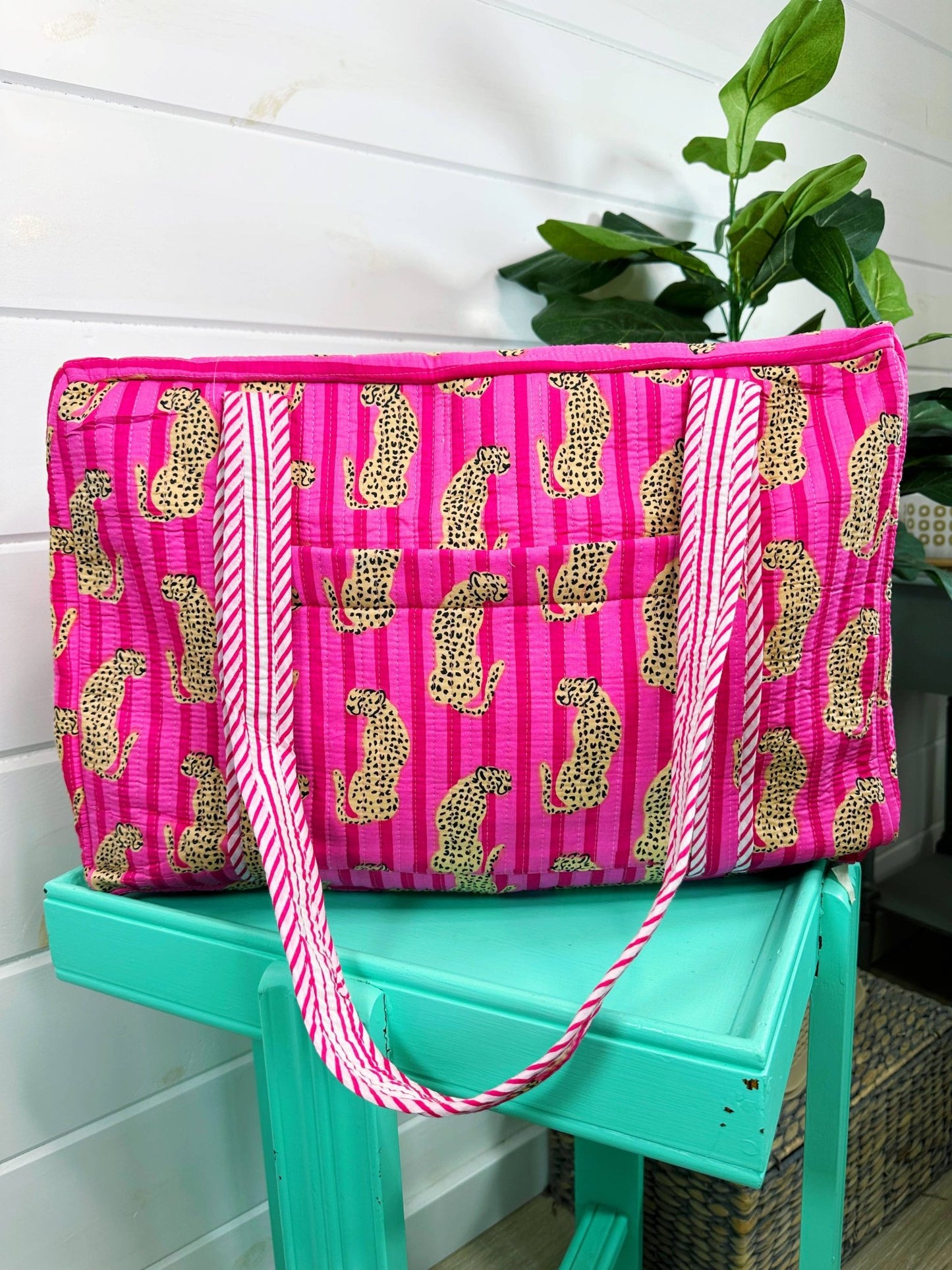 Quilted Duffle Bag | Weekender Travel Bag | Jaguar Print - Bria Blair Creative