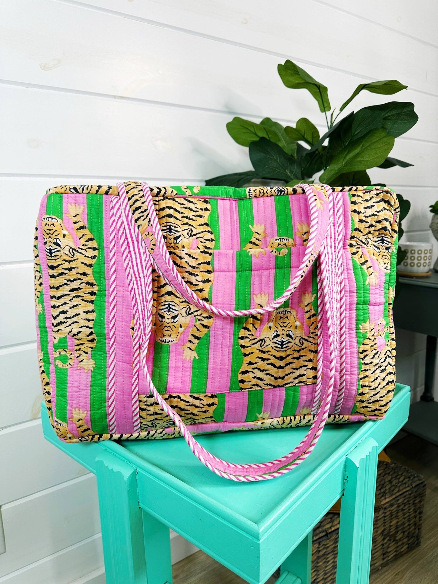 Quilted Duffle Bag | Weekender Travel Overnight Bag | Tigers - Bria Blair Creative