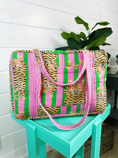 Quilted Duffle Bag | Weekender Travel Overnight Bag | Tigers - Bria Blair Creative