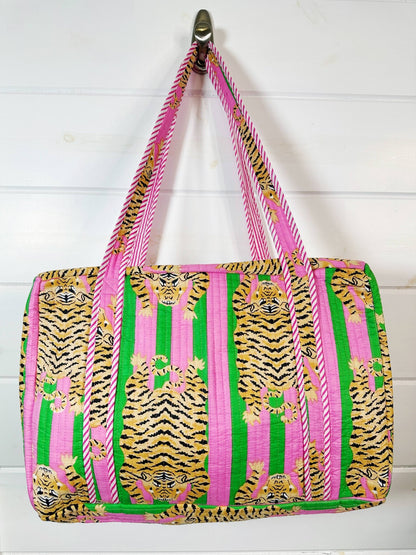 Quilted Duffle Bag | Weekender Travel Overnight Bag | Tigers - Bria Blair Creative