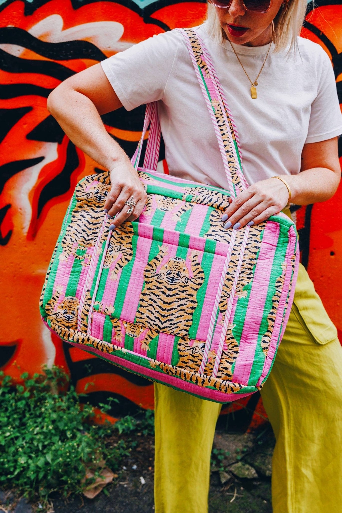 Quilted Duffle Bag | Weekender Travel Overnight Bag | Tigers - Bria Blair Creative
