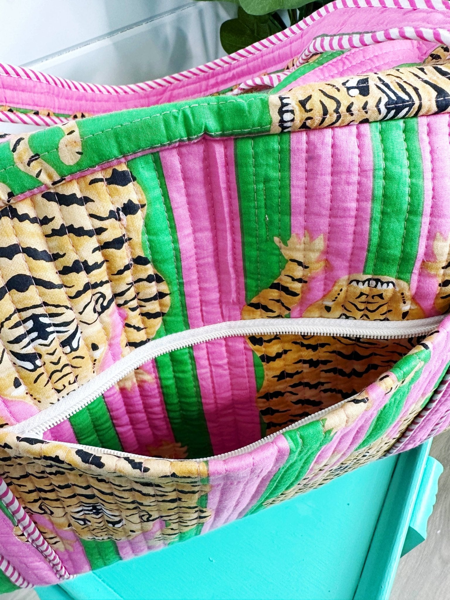 Quilted Duffle Bag | Weekender Travel Overnight Bag | Tigers - Bria Blair Creative