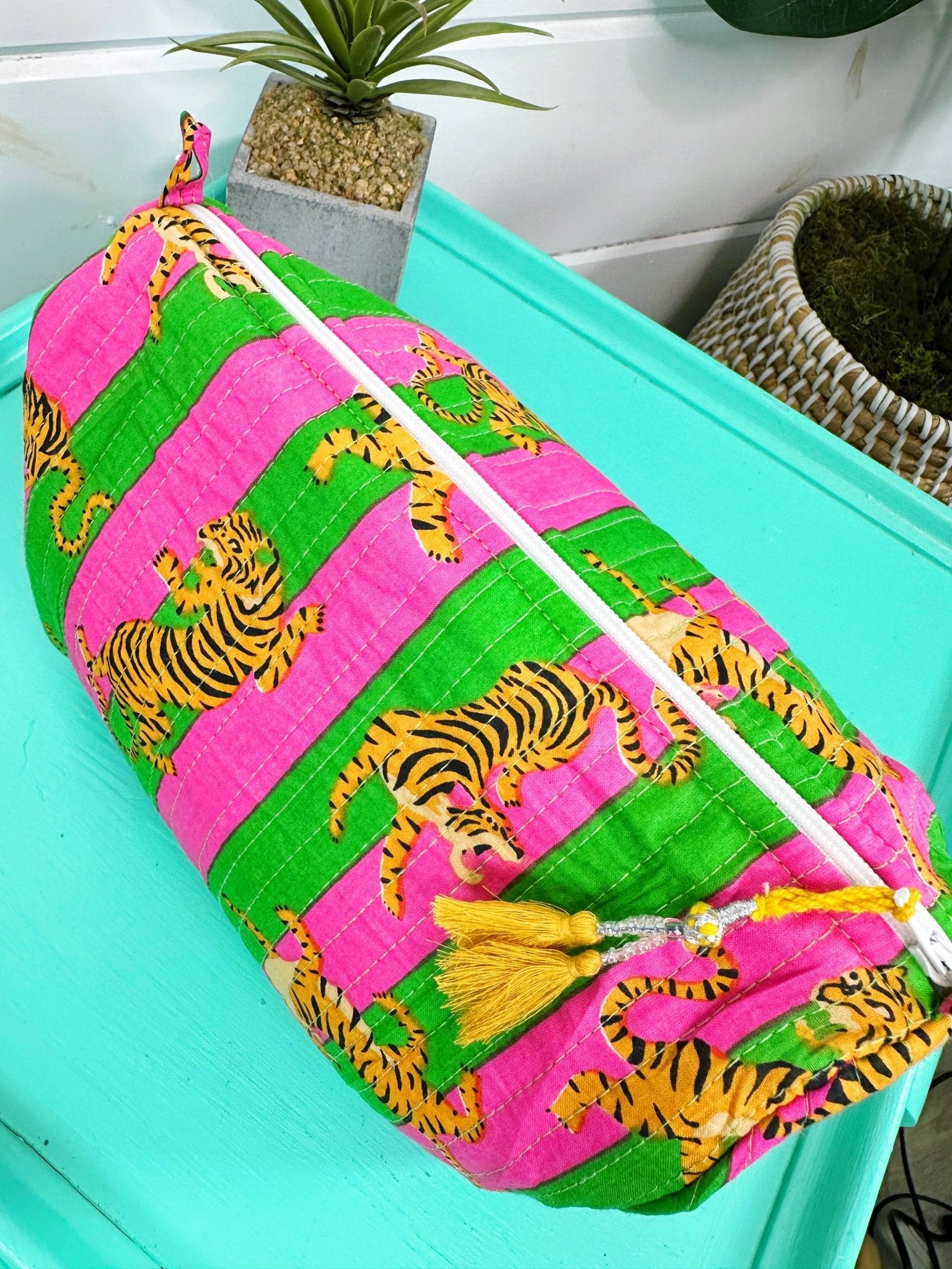 Quilted Tiger Print Makeup Bag | Cosmetics Toiletry Bag - Bria Blair Creative