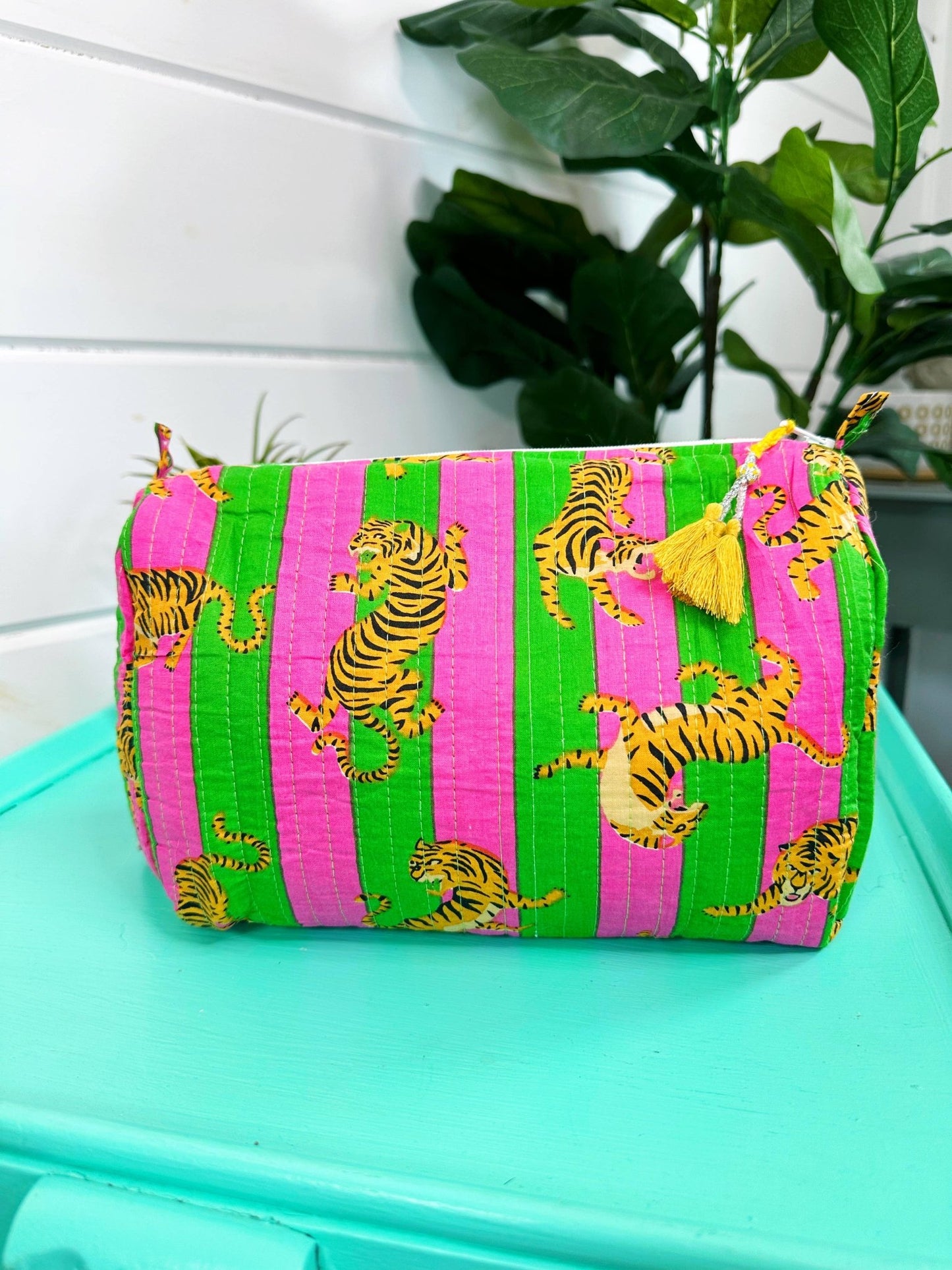 Quilted Tiger Print Makeup Bag | Cosmetics Toiletry Bag - Bria Blair Creative