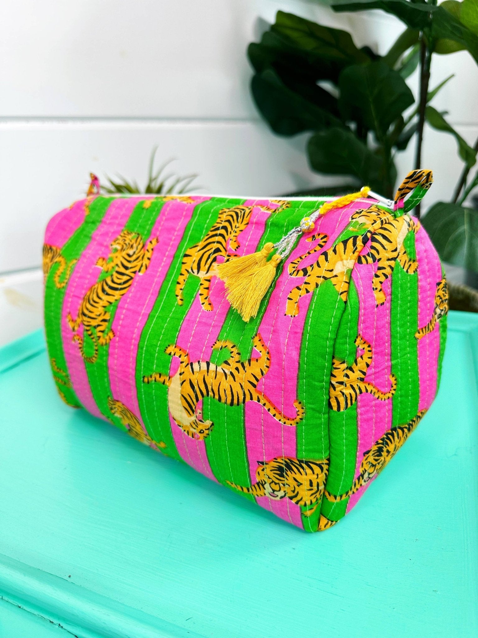 Quilted Tiger Print Makeup Bag | Cosmetics Toiletry Bag - Bria Blair Creative