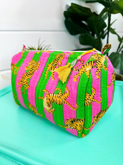 Quilted Tiger Print Makeup Bag | Cosmetics Toiletry Bag - Bria Blair Creative