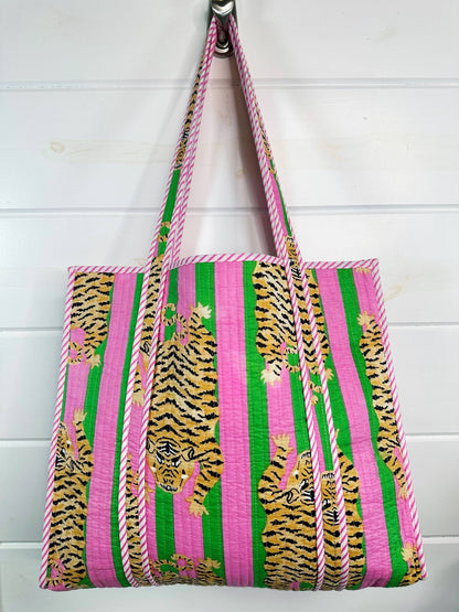 Quilted Tiger Print Tote Bag | Large Travel Bag | Gifts - Bria Blair Creative