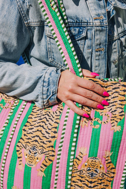 Quilted Tiger Print Tote Bag | Large Travel Bag | Gifts - Bria Blair Creative