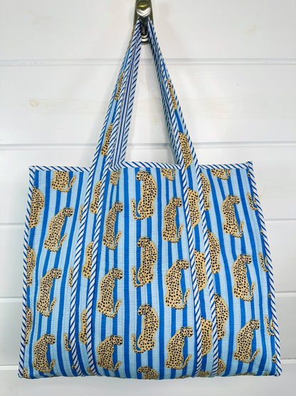 Quilted Tote Bag | Jaguar Print Tote | Large Shopping Tote - Bria Blair Creative