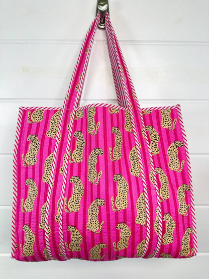 Quilted Tote Bag | Jaguar Print Tote | Large Shopping Tote - Bria Blair Creative