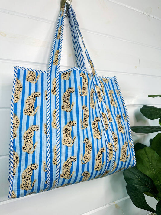 Quilted Tote Bag | Jaguar Print Tote | Large Shopping Tote - Bria Blair Creative