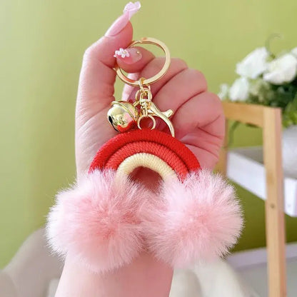 Rainbow Keychain with Fuzzy Balls: Pink - Bria Blair Creative