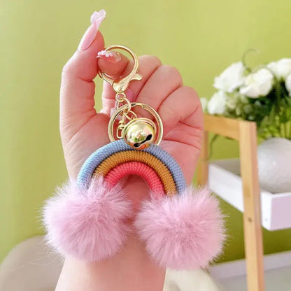 Rainbow Keychain with Fuzzy Balls: Pink - Bria Blair Creative