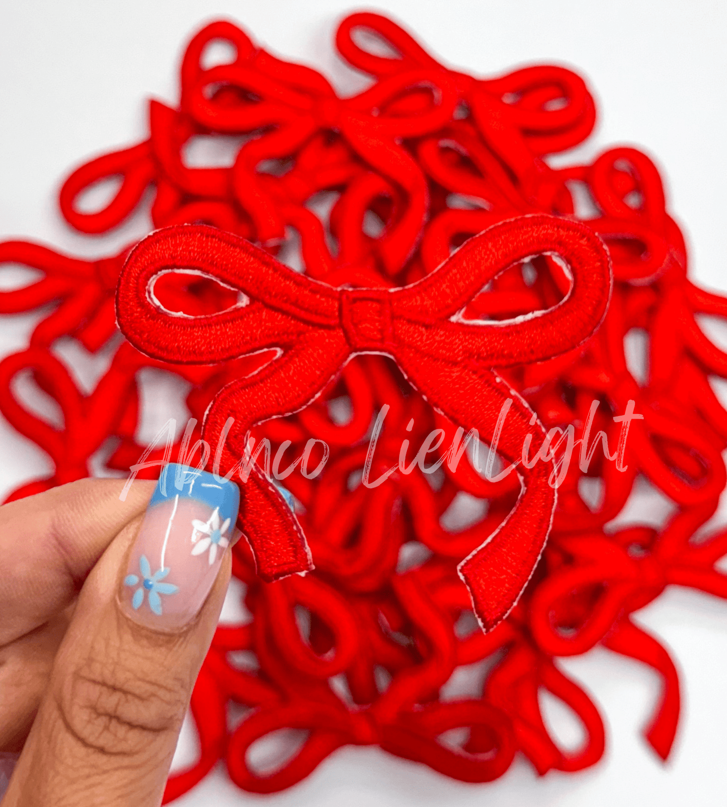 Red dainty bow trucker hat embroidery patch iron on - Bria Blair Creative