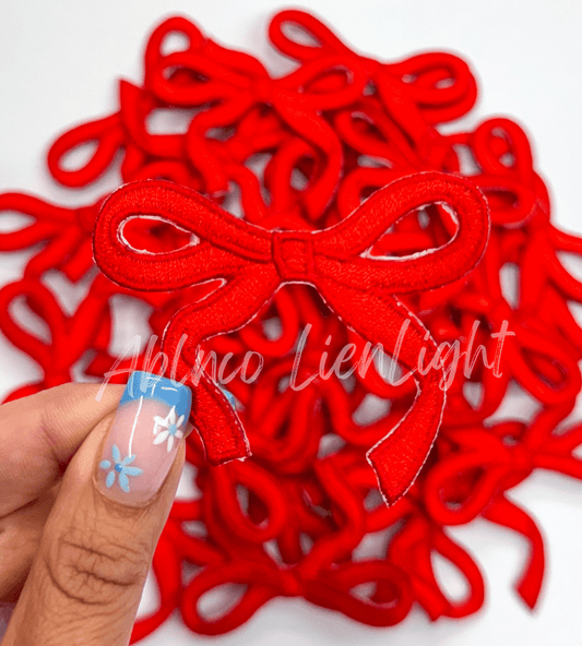 Red dainty bow trucker hat embroidery patch iron on - Bria Blair Creative