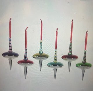 Retro Dual Spinner Glass Ornament, 6 Assorted Styles - Bria Blair Creative
