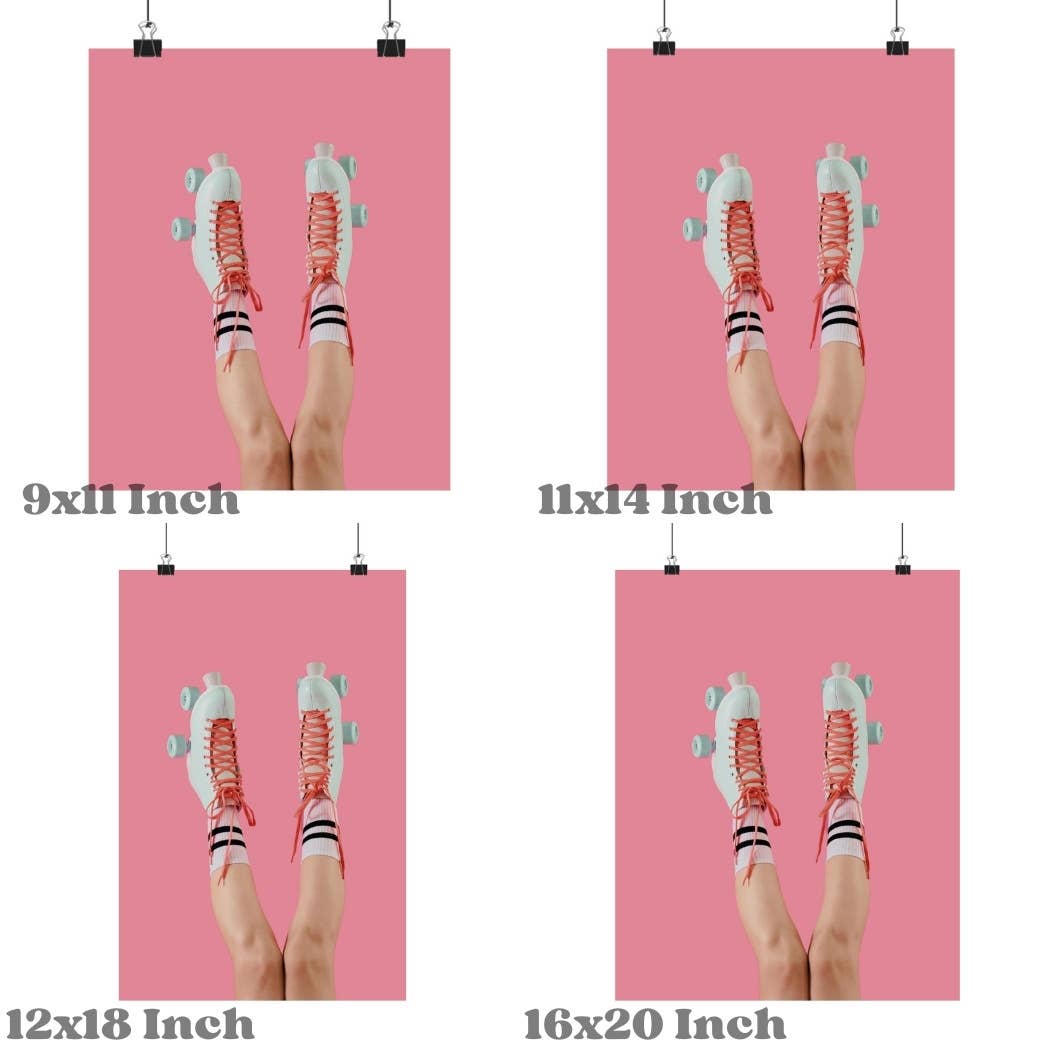 Retro Roller Skate Shoes Wall Art Pastel Pink Prints: 16"x20" - Bria Blair Creative