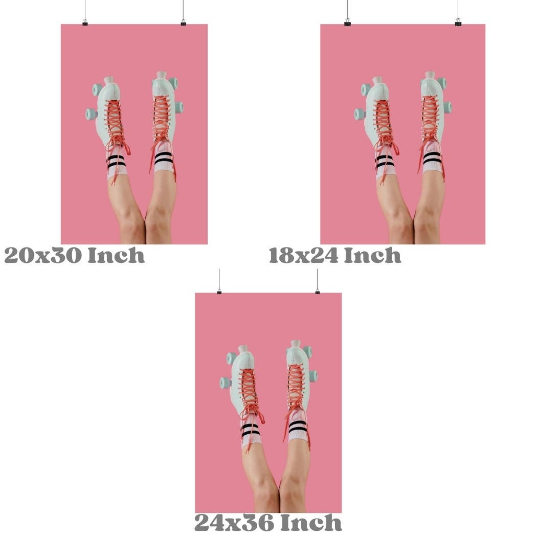 Retro Roller Skate Shoes Wall Art Pastel Pink Prints: 16"x20" - Bria Blair Creative