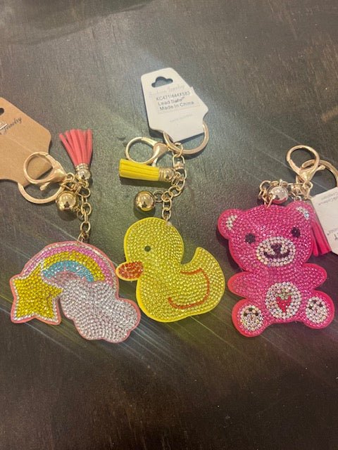 Rhinestone Puffy Keychain - Rainbow, Teddy Bear, Duck - Bria Blair Creative